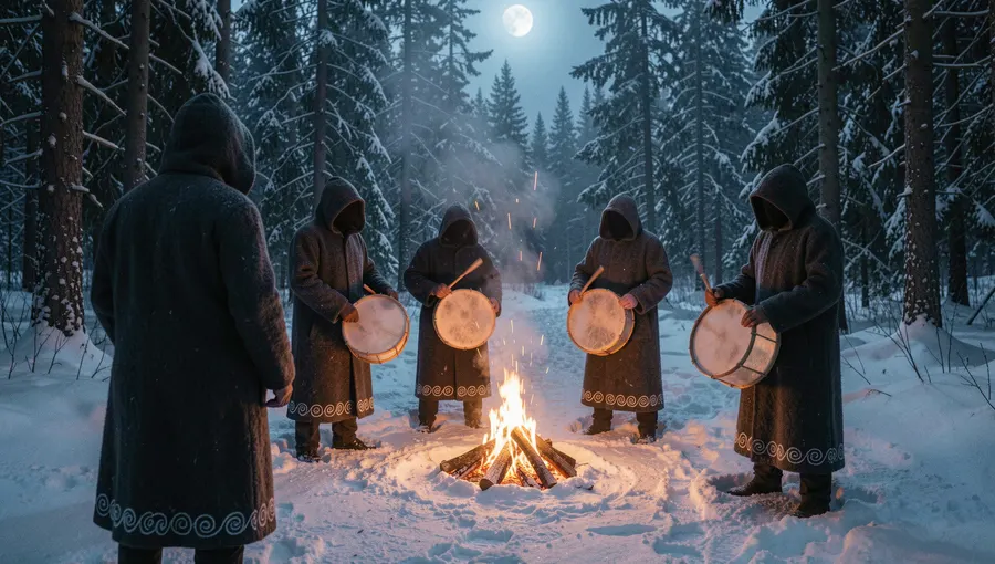Drum circle around a fire